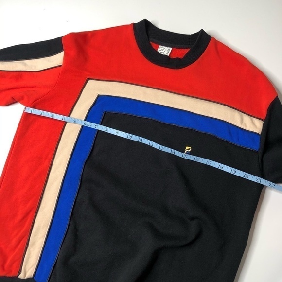 RARE P.E Nation Unisex Blue Red Black Tan Colorblock Crewneck Trendy Sweater - Picture 11 of 13